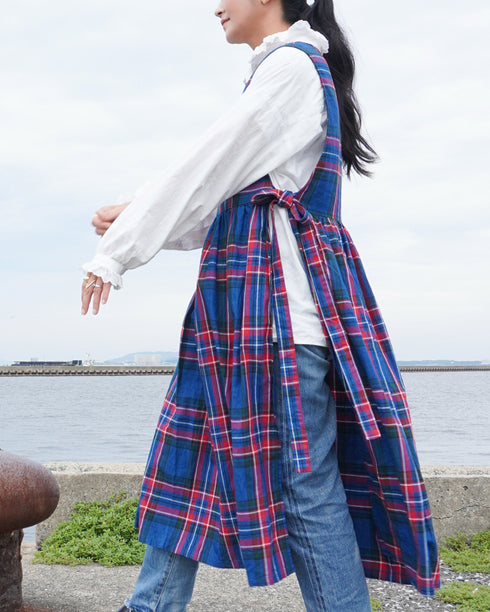 <販売開始 9月19日 金曜日 21:00 〜> INDIGO Tartan Apron Dress / Red・Blue